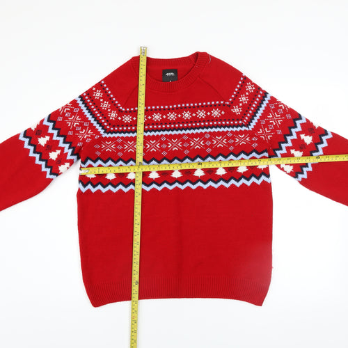 Burton Menswear London Men's Red Fair Isle Christmas Jumper M