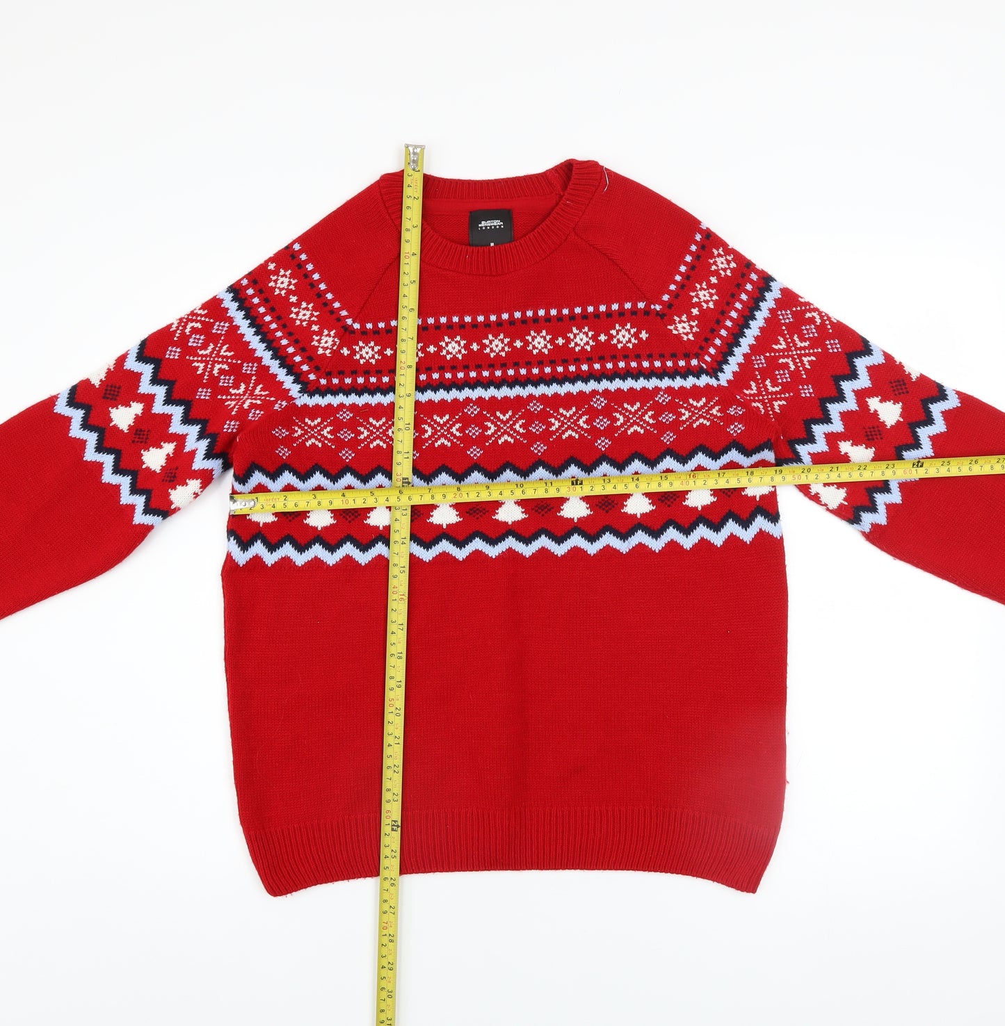 Burton Menswear London Men's Red Fair Isle Christmas Jumper M