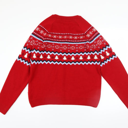 Burton Menswear London Men's Red Fair Isle Christmas Jumper M
