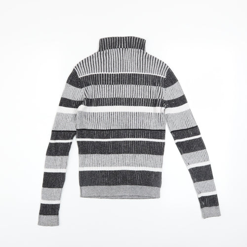 Vero Moda Women's Grey Striped Roll Neck Ribbed Jumper Size M