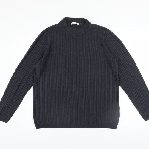 Marks and Spencer Womens Blue Size 18 Cable Knit Mock Neck Jumper