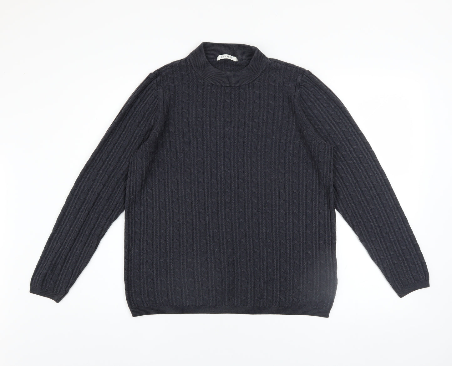 Marks and Spencer Womens Blue Size 18 Cable Knit Mock Neck Jumper