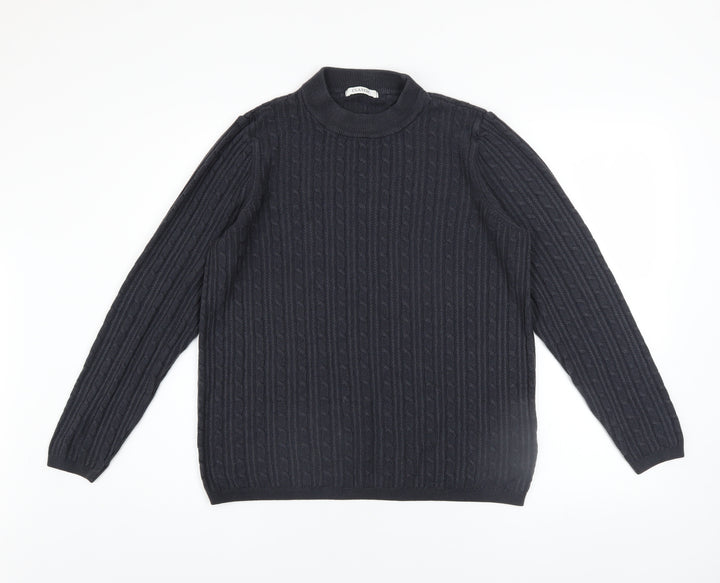 Marks and Spencer Womens Blue Size 18 Cable Knit Mock Neck Jumper