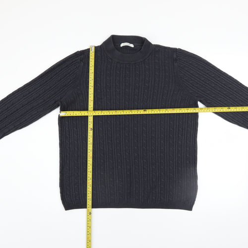 Marks and Spencer Womens Blue Size 18 Cable Knit Mock Neck Jumper
