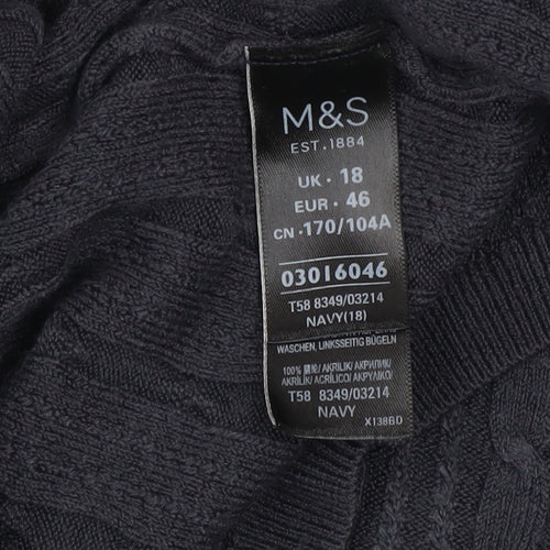 Marks and Spencer Womens Blue Size 18 Cable Knit Mock Neck Jumper