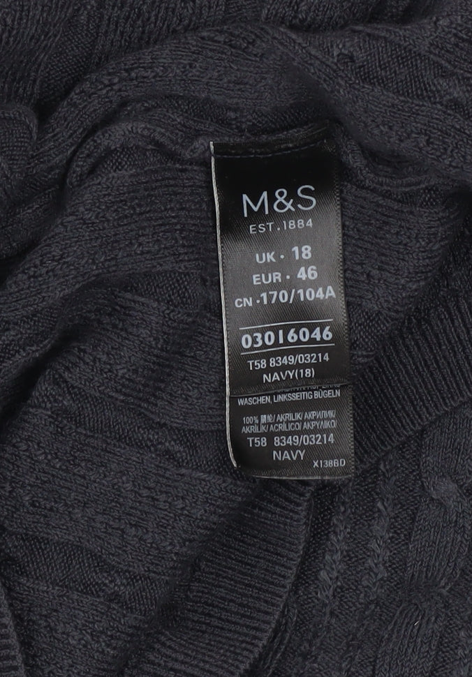 Marks and Spencer Womens Blue Size 18 Cable Knit Mock Neck Jumper