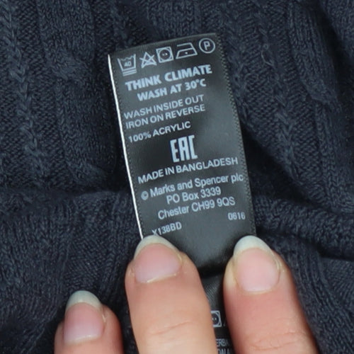Marks and Spencer Womens Blue Size 18 Cable Knit Mock Neck Jumper