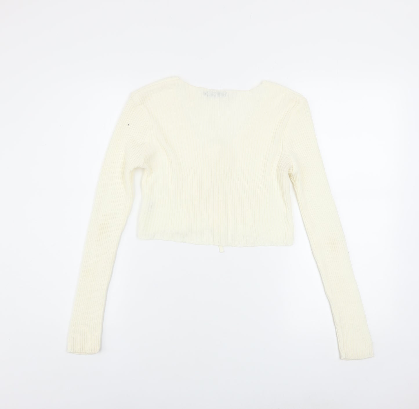 Nasty Gal Women's Ivory Cropped Knit Long Sleeve Tie Top Size S