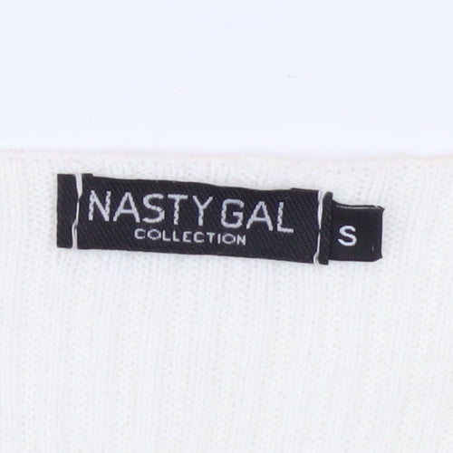 Nasty Gal Women's Ivory Cropped Knit Long Sleeve Tie Top Size S