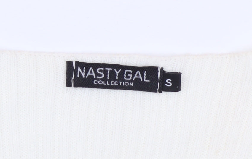 Nasty Gal Women's Ivory Cropped Knit Long Sleeve Tie Top Size S