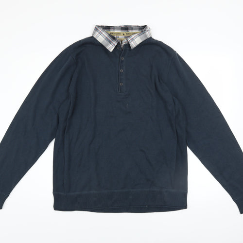 Marks & Spencer North Coast Men’s Blue Cotton Collared Henley Jumper L