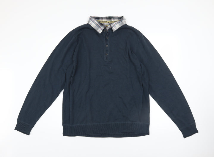 Marks & Spencer North Coast Men’s Blue Cotton Collared Henley Jumper L