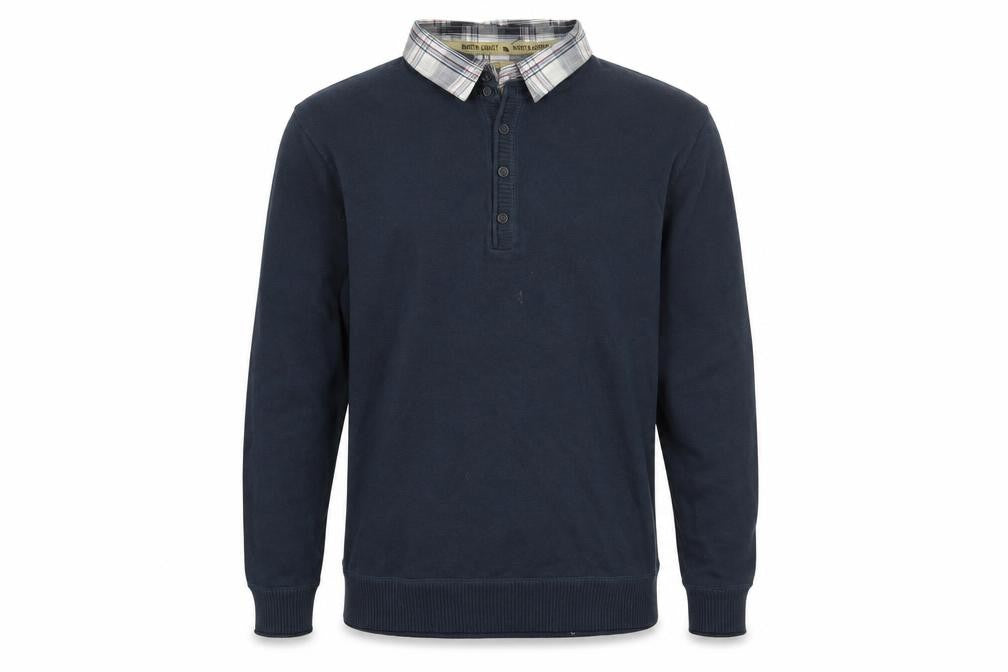 Front view of Marks & Spencer North Coast Men’s Blue Cotton Collared Henley Jumper L