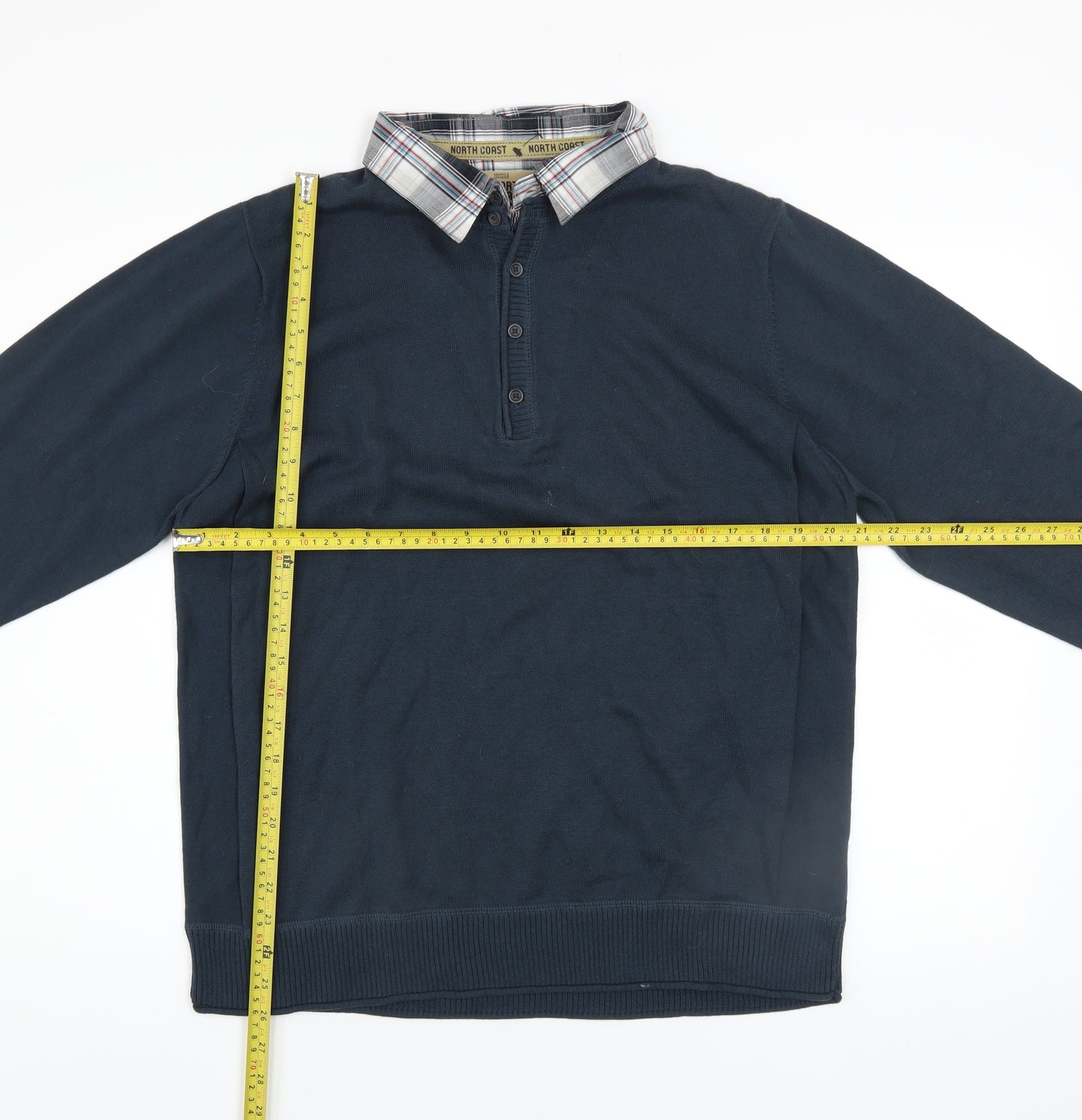 Marks & Spencer North Coast Men’s Blue Cotton Collared Henley Jumper L