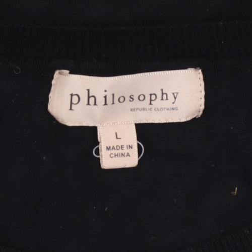 Philosophy Women’s Black Rayon Knit Crew Neck Pullover Jumper L