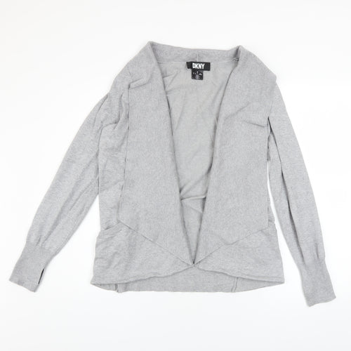 DKNY Womens Grey Collared Open Front Cardigan M