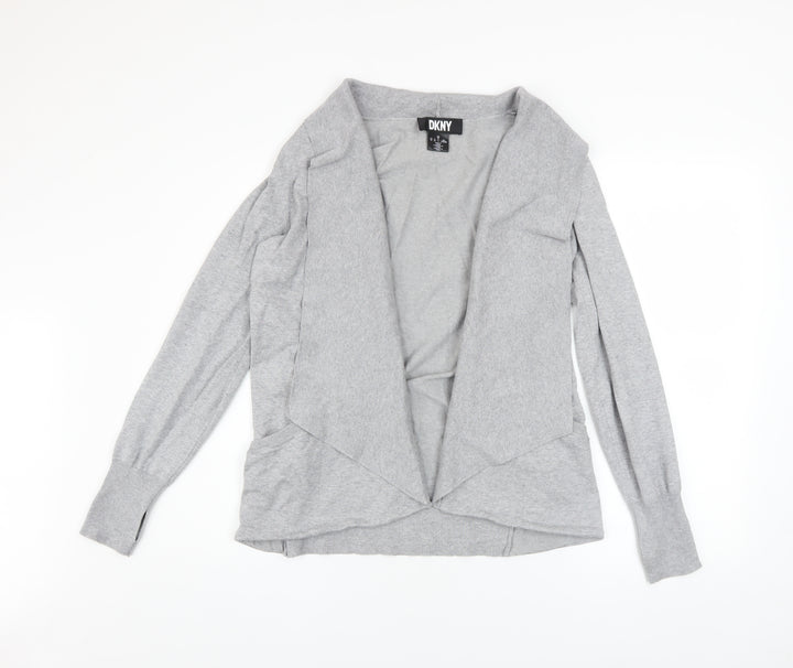 DKNY Womens Grey Collared Open Front Cardigan M