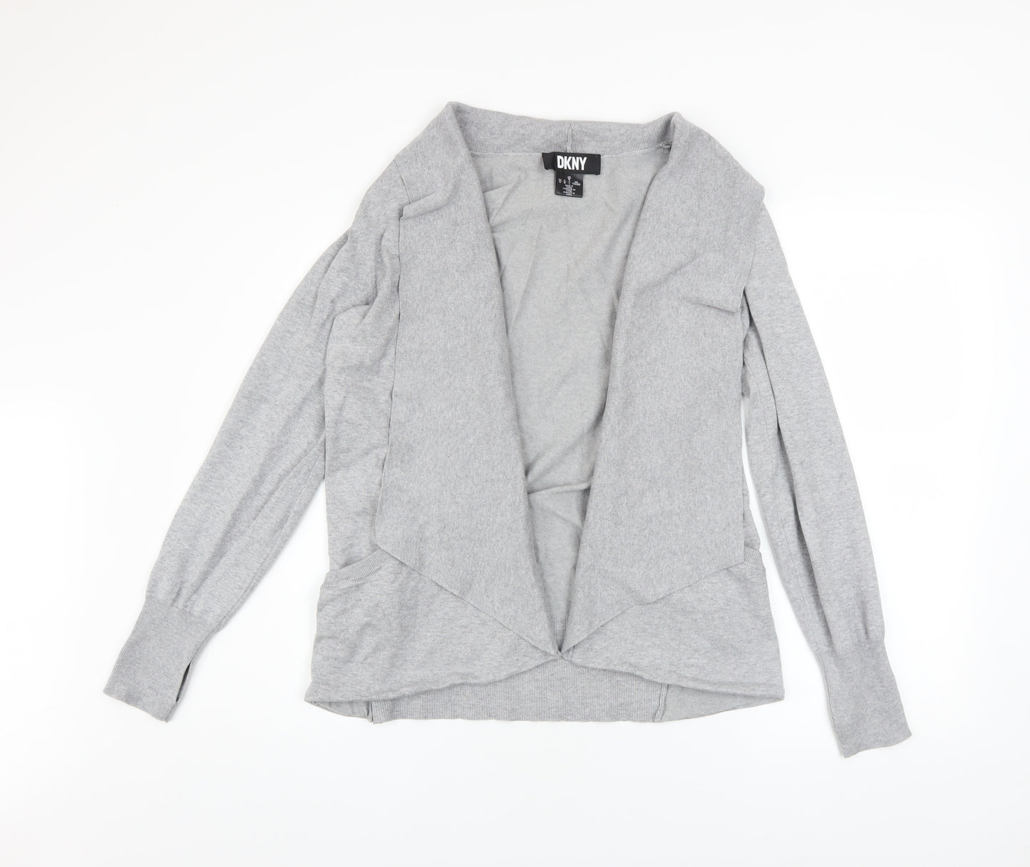 DKNY Womens Grey Collared Open Front Cardigan M