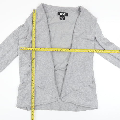 DKNY Womens Grey Collared Open Front Cardigan M