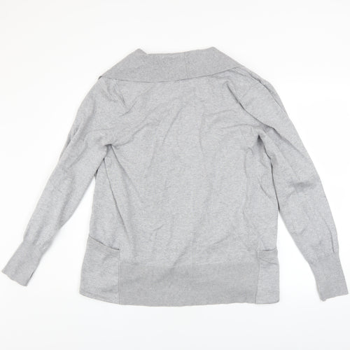 DKNY Womens Grey Collared Open Front Cardigan M
