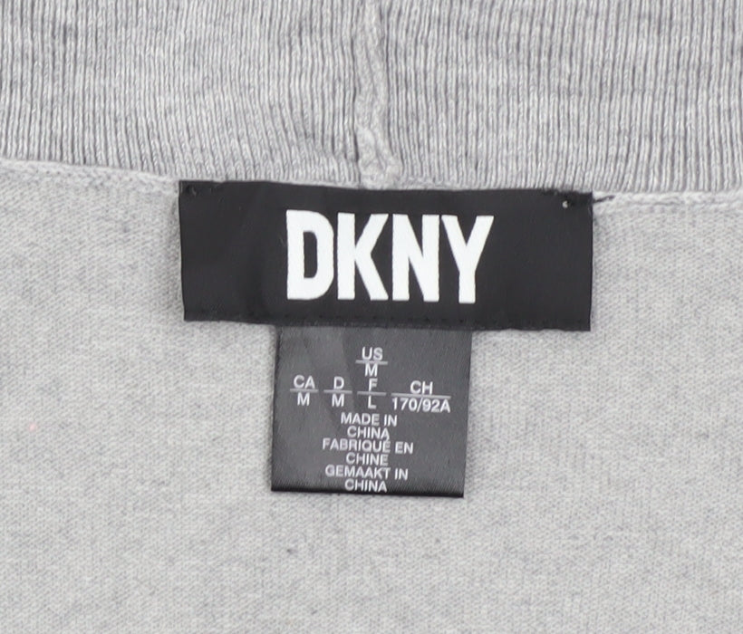 DKNY Womens Grey Collared Open Front Cardigan M