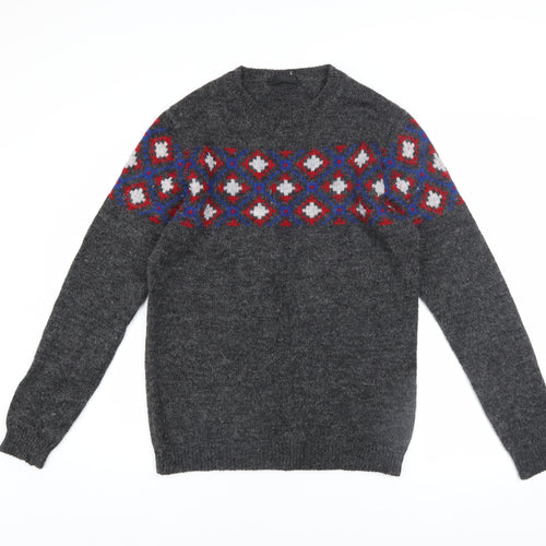 ASOS Men Grey Geometric Knit Crew Neck Jumper XS
