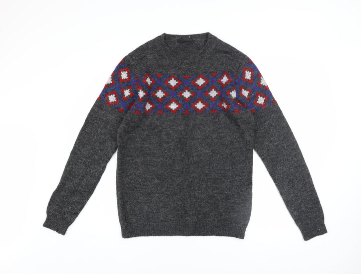 ASOS Men Grey Geometric Knit Crew Neck Jumper XS