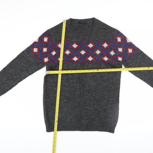 ASOS Men Grey Geometric Knit Crew Neck Jumper XS