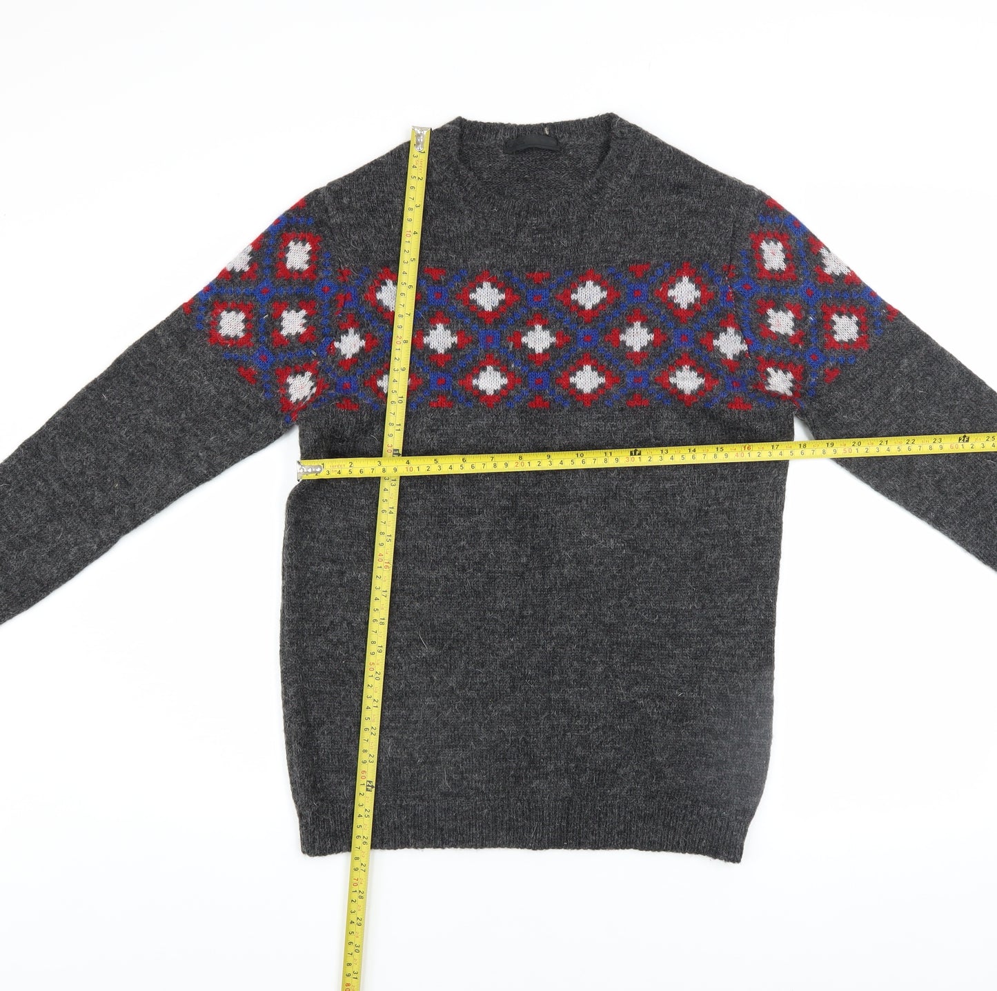 ASOS Men Grey Geometric Knit Crew Neck Jumper XS