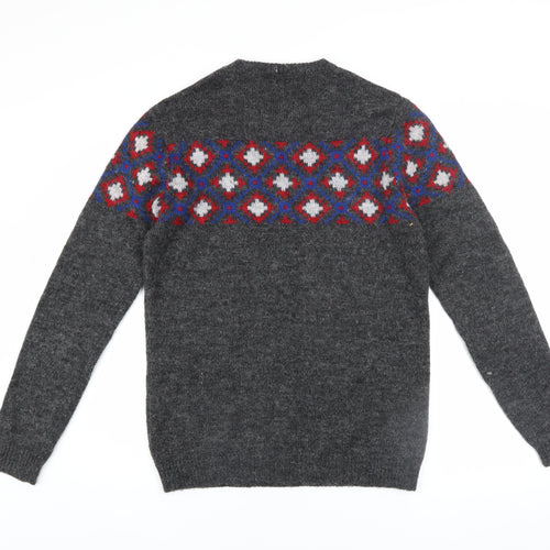 ASOS Men Grey Geometric Knit Crew Neck Jumper XS