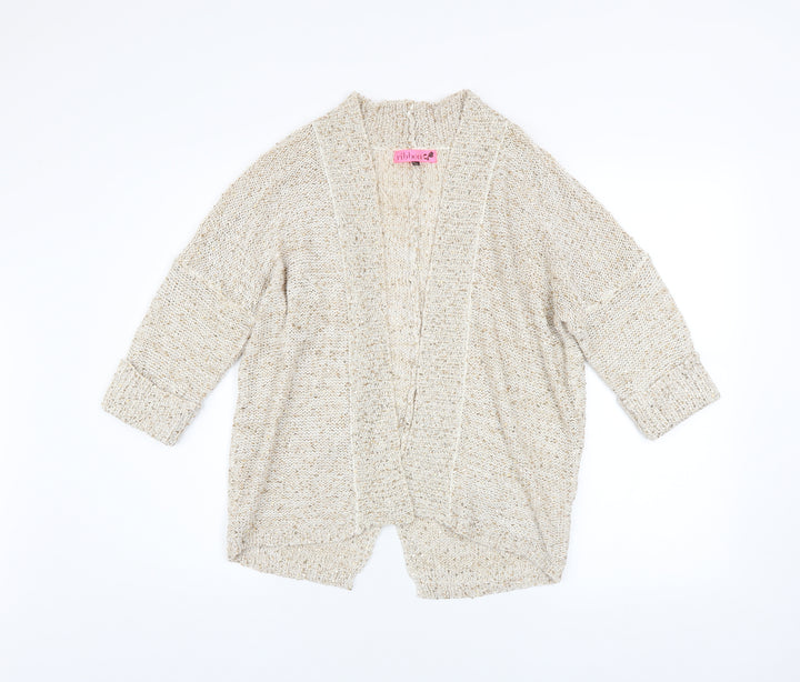 Ribbon Women Beige Sequin Knit Open Cardigan Size 10