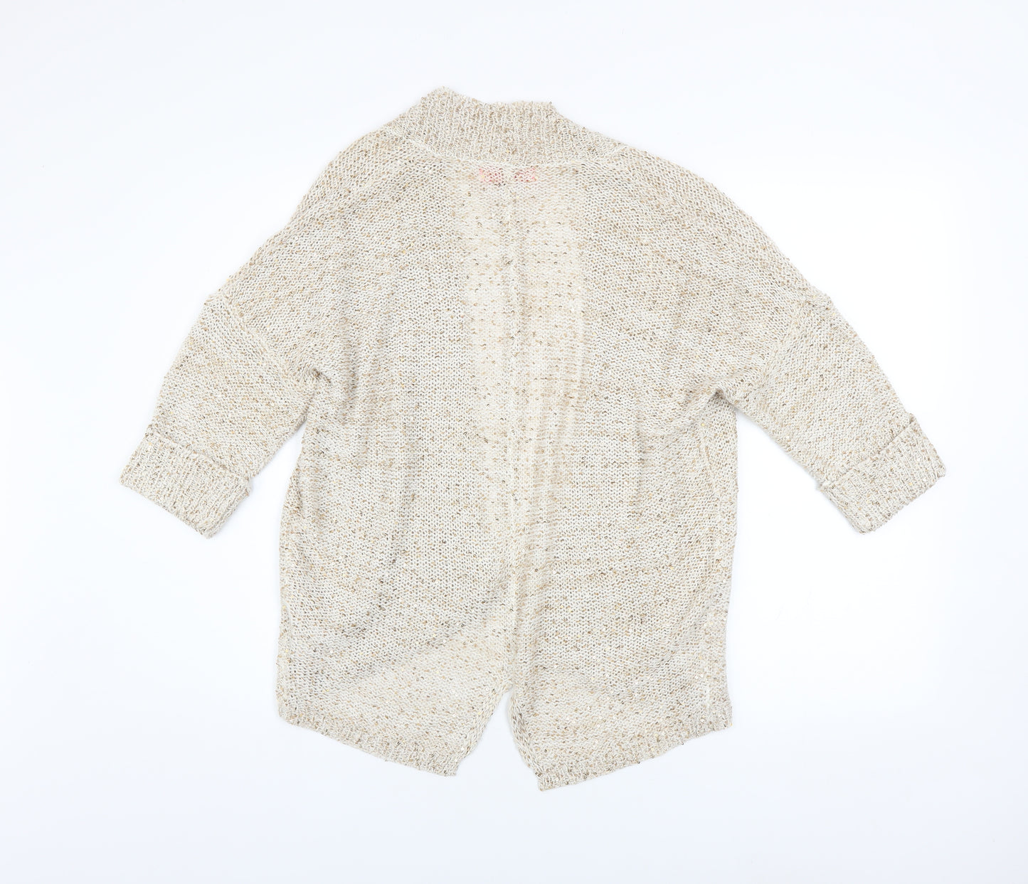 Ribbon Women Beige Sequin Knit Open Cardigan Size 10