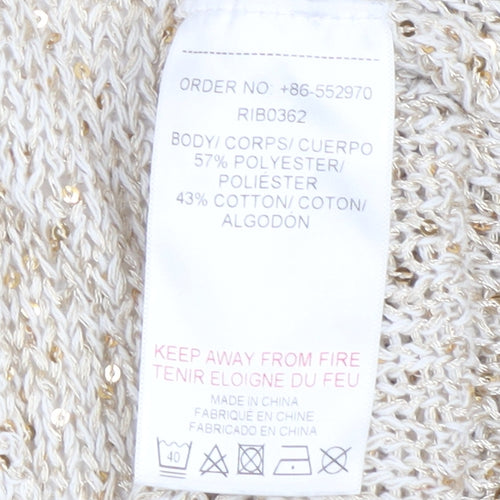 Ribbon Women Beige Sequin Knit Open Cardigan Size 10