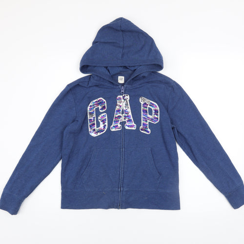 GAP Kids Girls Blue Sequin Logo Full Zip Hoodie 12-13 Years