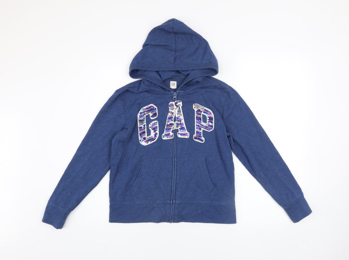 GAP Kids Girls Blue Sequin Logo Full Zip Hoodie 12-13 Years