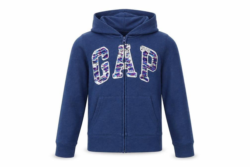 GAP Kids Girls Blue Sequin Logo Full Zip Hoodie 12-13 Years