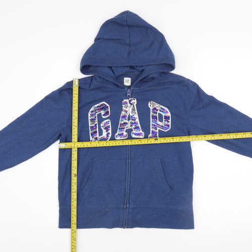 GAP Kids Girls Blue Sequin Logo Full Zip Hoodie 12-13 Years