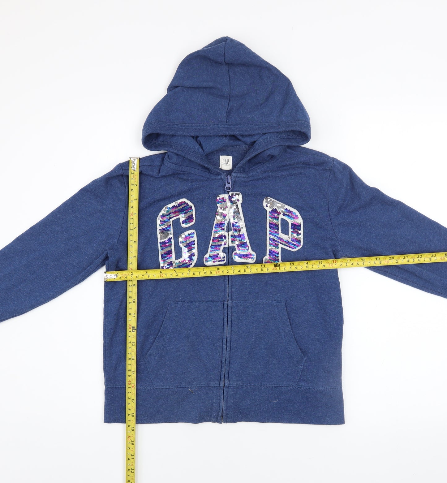 GAP Kids Girls Blue Sequin Logo Full Zip Hoodie 12-13 Years