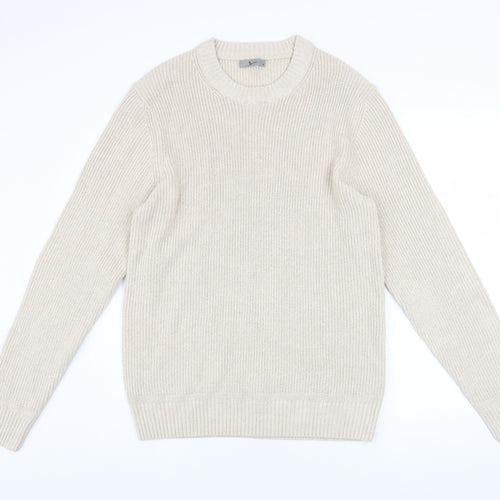 Tu Men Beige Chunky Knit Crew Neck Pullover Jumper Medium