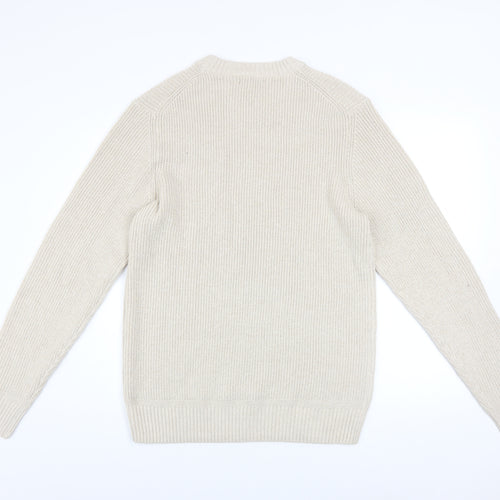 Tu Men Beige Chunky Knit Crew Neck Pullover Jumper Medium