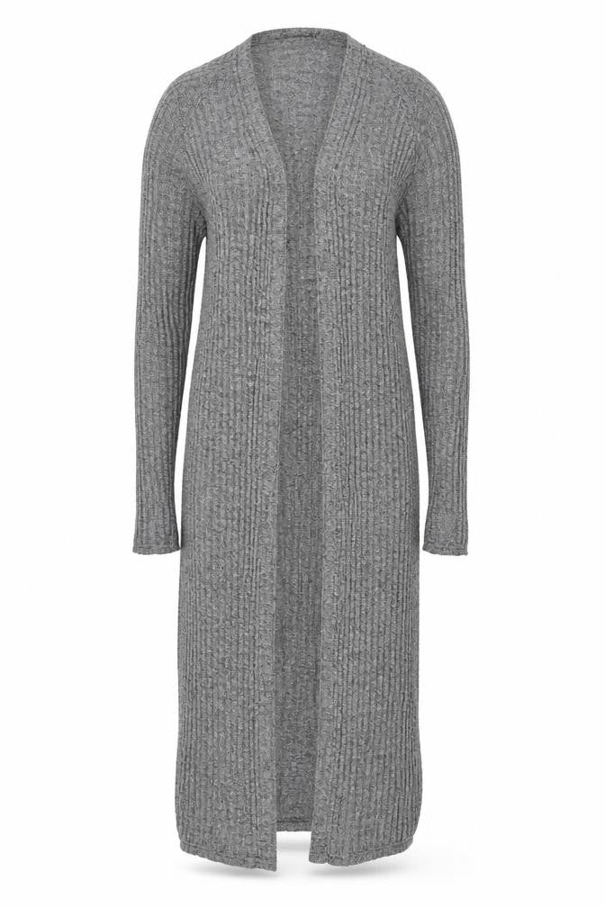 Bershka Women Grey Long Rib Knit Open Cardigan L