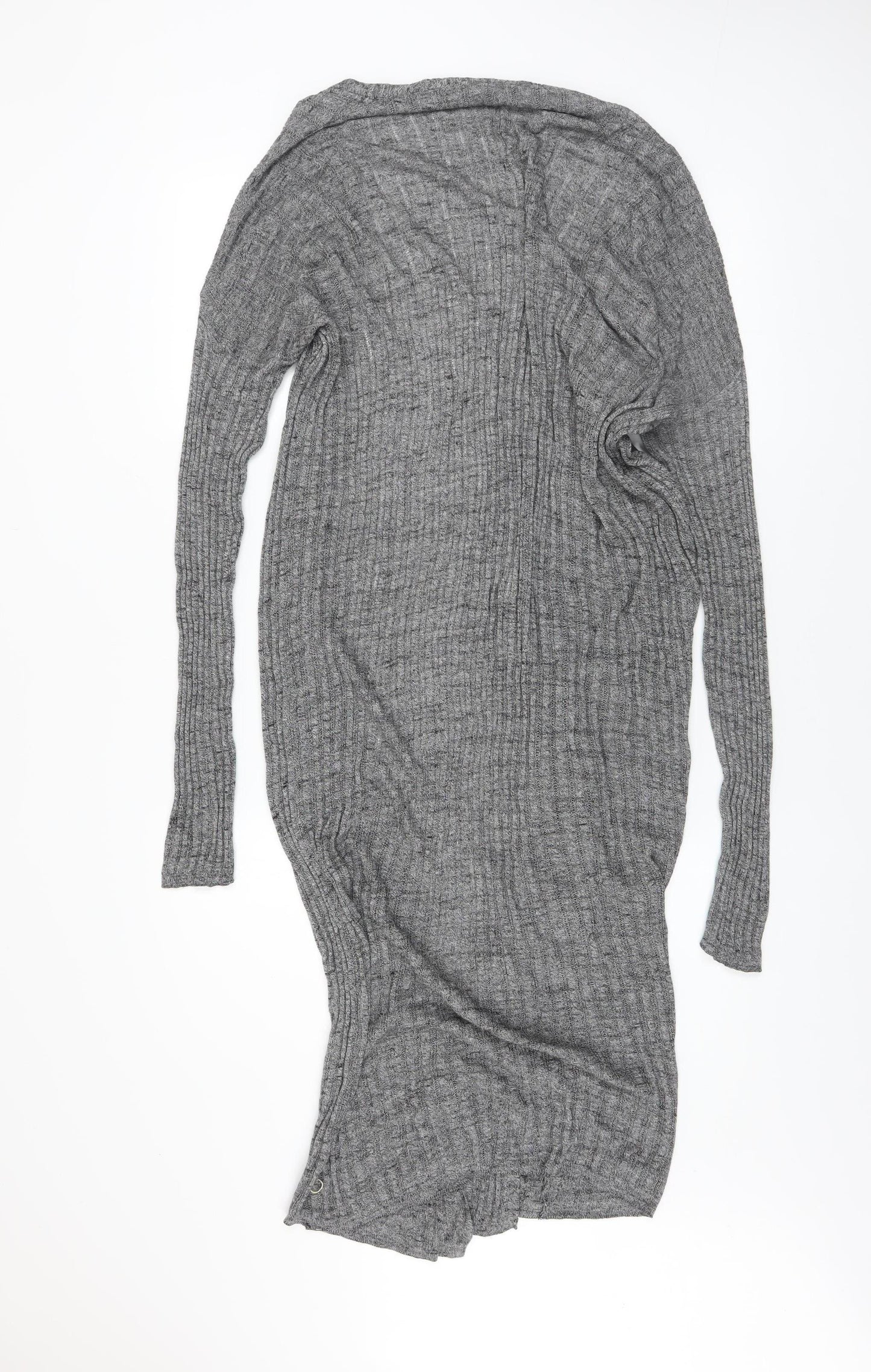 Bershka Women Grey Long Rib Knit Open Cardigan L