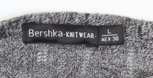 Bershka Women Grey Long Rib Knit Open Cardigan L
