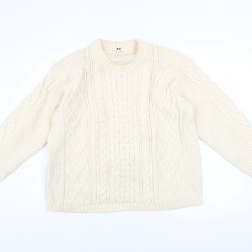 Uniqlo Women Ivory Cable Knit Crew Neck Jumper Size L