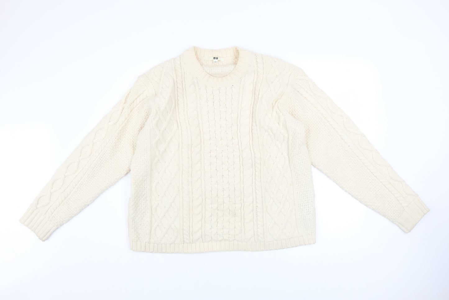 Uniqlo Women Ivory Cable Knit Crew Neck Jumper Size L