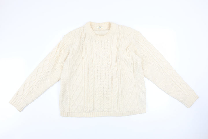 Uniqlo Women Ivory Cable Knit Crew Neck Jumper Size L