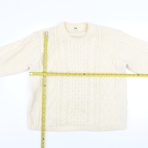 Uniqlo Women Ivory Cable Knit Crew Neck Jumper Size L