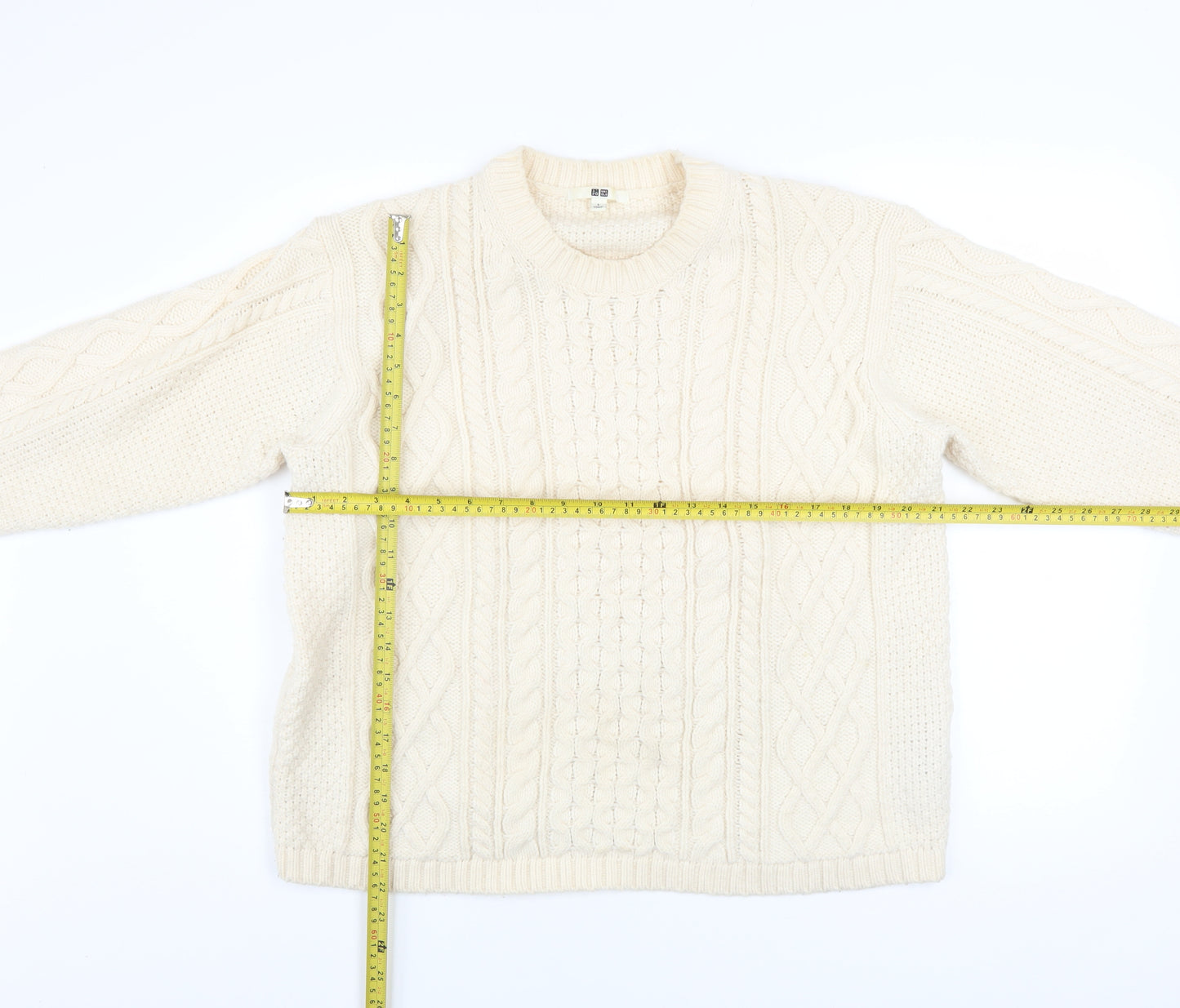 Uniqlo Women Ivory Cable Knit Crew Neck Jumper Size L