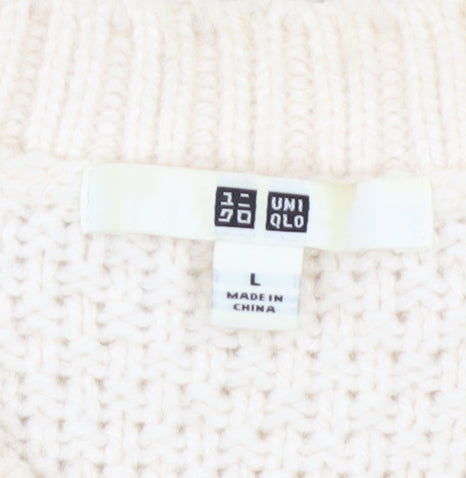 Uniqlo Women Ivory Cable Knit Crew Neck Jumper Size L