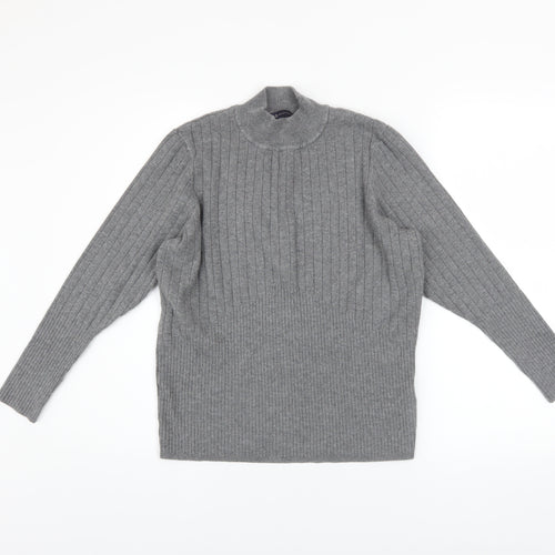 Marks and Spencer Women Grey Mock Neck Ribbed Knit Pullover Jumper Size 18